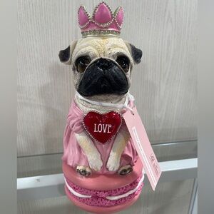 Valentine’s Pug Dog Love Heart Princess Pug macaron Resin Statue NEW